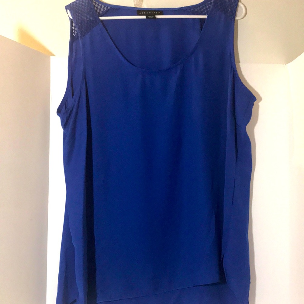 Attention tank xl blue dressy textured shoulder layering business casual summer